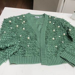 Mighty Fine Green Loop & Pearl Cardigan Sweater